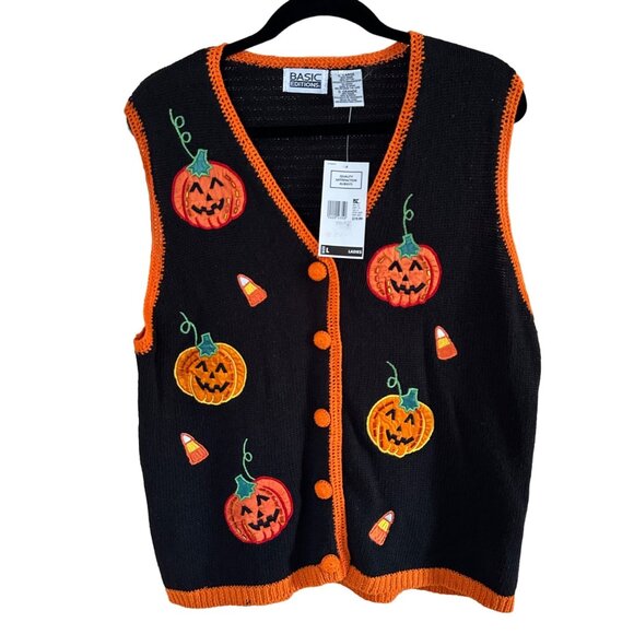 Basic Editions Sweaters - Vintage Basic Editions Halloween Pumpkin Candy Corn Embroidered  SOLD